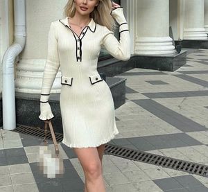 GX2200A moda primavera autunno <span class=keywords><strong>abito</strong></span> Casual Color Patchwork con colletto a V manica lunga svasata Mini abiti da sera <span class=keywords><strong>in</strong></span> <span class=keywords><strong>maglia</strong></span> Slim Fit - Product Image 3