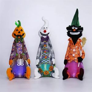 Spooky Cute 3pcs Halloween <b>Plush</b> Decor Glowing Pumpkin Ghost <b>Cat</b> Dolls with Color Flashing Lights Gift - Product Image 6