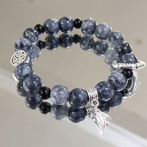 Pulsera de Cuentas de Cristal Negro Popcorn Cracked con Dije de Hoja y Color Degradado, Estilo Fantasía de Moda, para Mujer y Niña, Pulseras de la Amistad, Joyería - Product Image 6