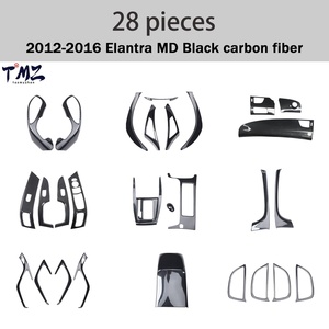 Accessoires intérieurs pour voiture LHD, ensemble complet, garniture de tableau de bord en plastique noir imitation carbone, kit de couverture 2012-2016 pour Elantra Taiwan - Product Image 1