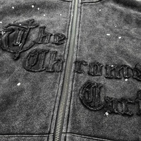 Hui Li Zip up Hoodie Fashion Street Wear Distressed Vintage Wash Hoodies Full Face Zip Custom Applique Bordado Hoodie Hombres
