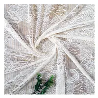 Tela de encaje blanco con estampado Floral para el hogar, tejido de punto de 70% algodón con cortinas de tul transparente de gasa de diseño