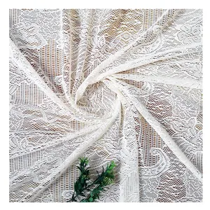 Desainer Motif Bunga Renda Putih 70% Katun Rajut Rumah Tekstil Jala Voile Tipis Kain Penutup Kain Tulle
