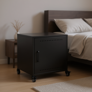 Table de chevet en acier laminé à froid noir 14,2 x 15,4 x 17,1 pouces avec rangement pour meubles de chambre à coucher - Product Image 2