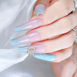 <span class=keywords><strong>Uñas</strong></span> Postizas de Lujo con Diseño de Diamantes Brillantes, Acrílicas, Francesas, con Pedrería, Largas, de Presión - Product Image 1