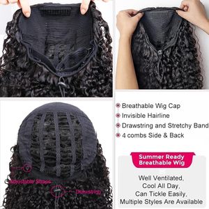 Demi-perruque 3 en 1 Afro Kinky Curly Human Hair Wear & Go Drawstting Band Seamless Clip Ins Wig Pas besoin de colle Flip Over Half Wigs - Product Image 6