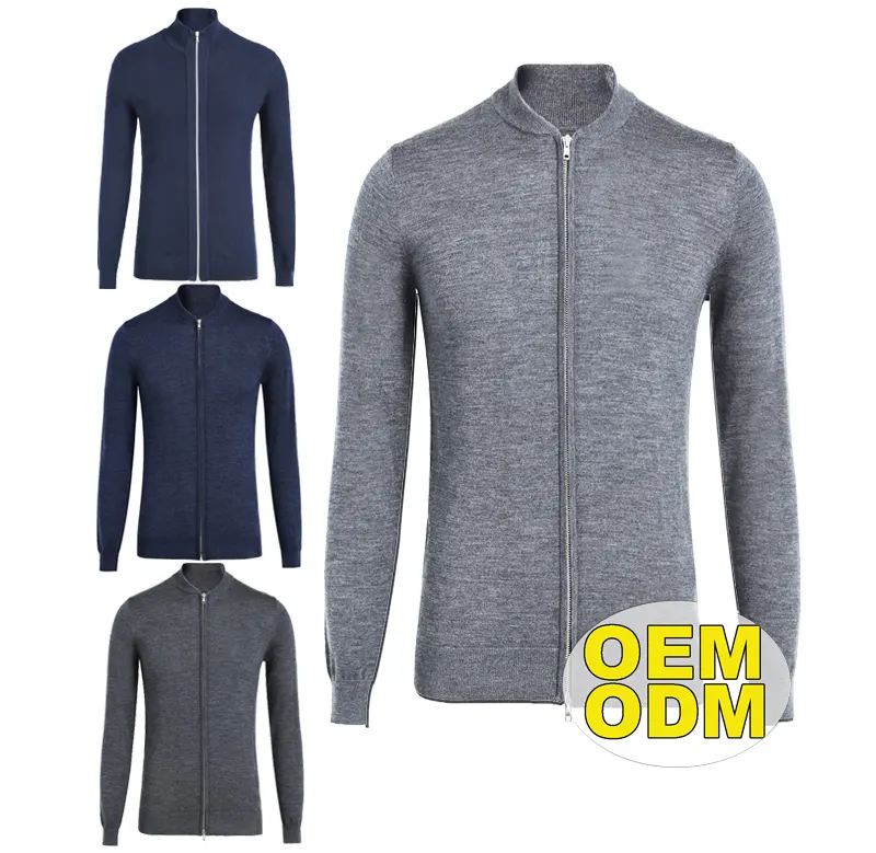 OEM-cárdigan de punto con cremallera para hombre, chaqueta de cuello levantado de Color sólido, suéter de diseñador, informal, para invierno, 2021