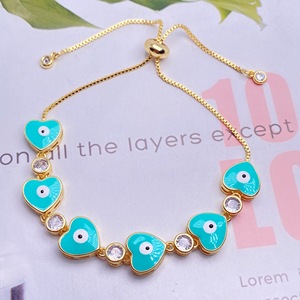 Bijoux tendance pour femmes, plaqué or 24K, goutte d'huile colorée, cœur turc mauvais <span class=keywords><strong>yeux</strong></span>, bracelet à maillons réglables, 2021 - Product Image 6