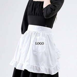 Grembiule da Cucina Leggero in Poliestere con Logo Personalizzato, Stile Vintage per Camerieri e Cameriere, Bianco e Nero con 2 Tasche - Product Image 3