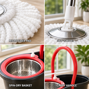 Juego de Mopa Giratoria 360° con Cubeta Portátil, Mopa de Microfibra para <span class=keywords><strong>Limpieza</strong></span> de Pisos, para Hogar, Sala de Estar y Baño - Product Image 3