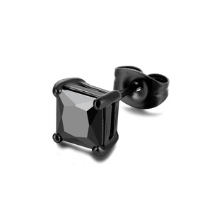 Trendy Round and Square Stainless Steel <strong>Stud</strong> <strong>Earrings</strong> with Small Crystal Zircon <strong>Black</strong> Zinc Plated Unisex for Anniversary - Product Image 4