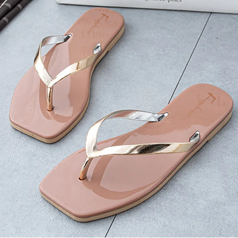 2023 Wholesale Cheap Summer Ladies Beach Flat Flip-flops Slipper Outdoor PU White Flip Flop Slides For Women