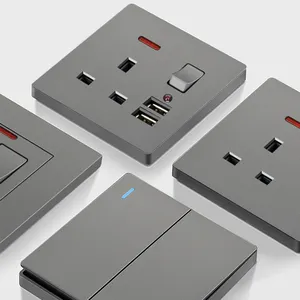 通用220V 20A 45A电气3针插头13A灰色多壁插座，带Usb