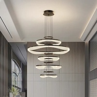 Lustre moderne en forme de grand anneau pour villa, salle à manger, escalier, hôtel, maison, plafond haut