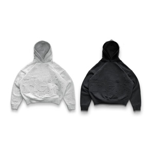 Sweat à capuche polaire de haute qualité en relief étoiles de marque 400gsm Heavyweight Boxy Hoodie Personnalisation disponible - Product Image 4