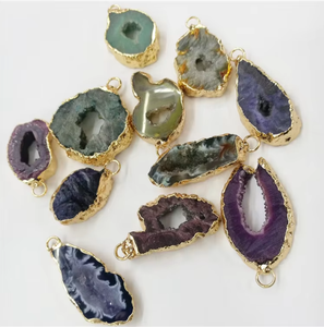 Pendentif en agate drusy avec bélière plaquée or de différentes couleurs, double bélière, connecteur en géode d'agate, charme - Product Image 5