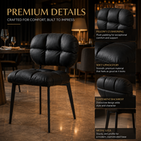 Chaise de salle à manger capitonnée moderne avec assise rembourrée noire et pieds en métal pour hôtel, restaurant, salon
