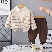 Frühling Herbst Formelles Baby-Jungen-Outfit-Set Bedrucktes Hemd mit Krawatte Weste Hose Günstige Kleinkinder-Kleidung