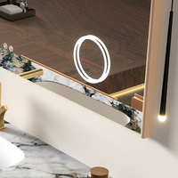 Armoire miroir LED intelligente murale moderne avec comptoir en dalle de marbre et rangement, garantie 5 ans pour salle de bain, hôtel, villa, salle à manger