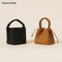 Nouveau sac à main en cuir véritable de luxe de couleur unie, sacs seau élégants pour femmes