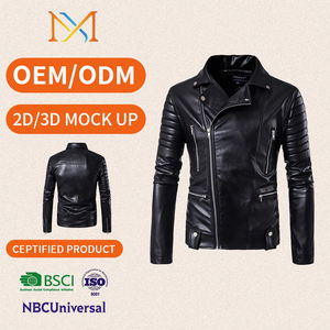 جاكيت رجالي من الجلد بتصميم جديد للدراجات النارية، معطف جلدي رجالي متعدد السحابات - Product Image 4