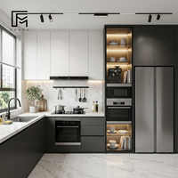 Système d'armoires de cuisine sur mesure MARFA Factory, étagère ouverte en bois empilable, intégrée, pour projets d'appartements, d'hôtels et de villas