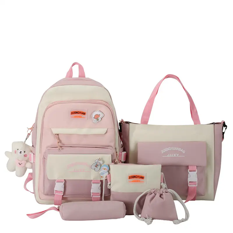 New leisure school bag Japanese Style school students backpack Harajuku ins wind large capacity five piece backpack set