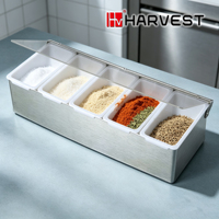 3 supports en plastique avec couvercle, boîte à condiments en acier inoxydable, boîte à épices