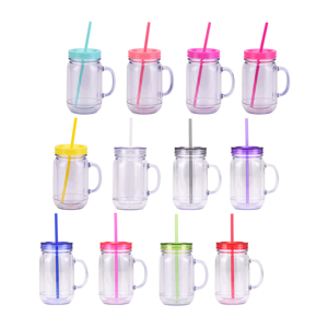 Barattolo di vetro 20oz tazza di plastica trasparente e colore puro <span class=keywords><strong>serie</strong></span> bottiglia di acqua potabile con manico tazza in scatola per tutti i giorni con paglia - Product Image 1
