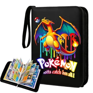 Album à fermeture éclair en cuir véritable pour cartes Pokémon, 400 emplacements, avec pochettes de protection pour cartes, présentoir Charizard - Product Image 1