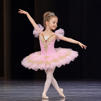 Robe de danse de ballet professionnelle à manches bouffantes, col en V, perles, tutu de ballerine, jupes de danse, costume de scène pour filles