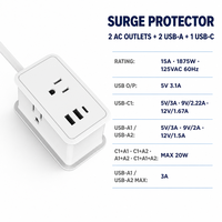 Nouvelle multiprise intelligente compacte 15A avec 1 port USB-A + 2 ports USB-C PD20W QC3.0 à charge rapide et protection contre les surtensions