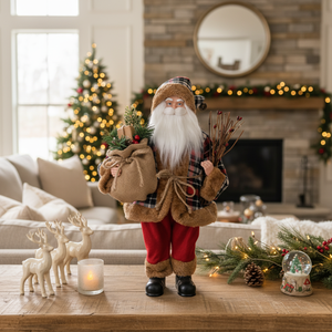 Wholesale <b>Large</b> <b>Santa</b> Claus Rustic Farmhouse Plaid Hat Pine Berry for Country Cabin Porch Holiday Decoration Factory Price - Product Image 3