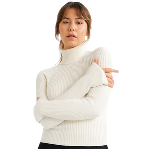 เสื้อสเวตเตอร์คอเต่าผู้หญิง ผ้าริบ ทรงเข้ารูป ยืดได้ แขนสามส่วน สำหรับฤดูใบไม้ร่วง อุ่นสบาย สไตล์ลำลอง ผ้าสแปนเด็กซ์/คอตตอน แบบสวม - Product Image 3