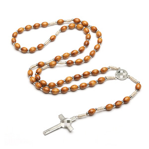 <span class=keywords><strong>Rosario</strong></span> Católico, Cuentas de Madera de 10-8mm, 59 Piezas, <span class=keywords><strong>Rosario</strong></span> Bautismal de la Virgen María, Cuentas de Oración Religiosas con Cruz - Product Image 2