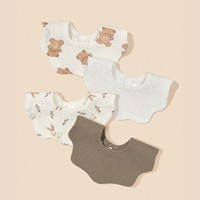 Bavoirs pour bébé, lot de 4, 100% coton mousseline, doux, absorbant, fermeture à pression réglable, imprimé ours/arc-en-ciel, bavoirs d'alimentation pour bébé, fournisseur en gros