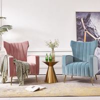 Moderne Confortable Simple Wingback Accent Chaise Style Nordique Milieu Du Siècle Gery Velours Tissu Chambre Hôtel Petit Fauteuil Lecture