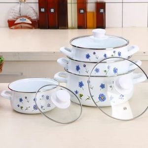 <span class=keywords><strong>Set</strong></span> di Pentole Classiche in Ghisa Smaltata con Coperchio in Vetro, Manici Compositi, Compatibili con l'Induzione, Ecologiche per Campeggio e Feste - Product Image 1