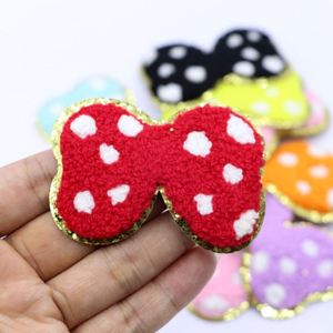 Custom Cartoon Appliques Iron on 5cm Glitter Edge Chenille Embroidery Bowknot Patch for Kids Garment Clothing - Product Image 1