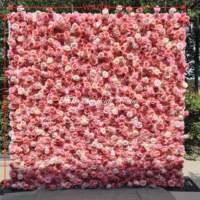 DKB Künstliche Blumen- und Pflanzenwand für Party- und Eventdekoration, Weihnachten, Rosa Rosen und Pflanzen, Handgefertigte Seidenblumenwand