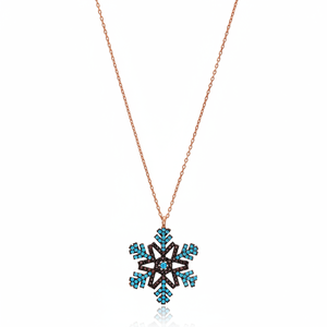 Turquoise et pierre noire flocon de neige Forse chaîne collier à breloques en gros fait à la main 925 bijoux en argent Sterling - Product Image 2