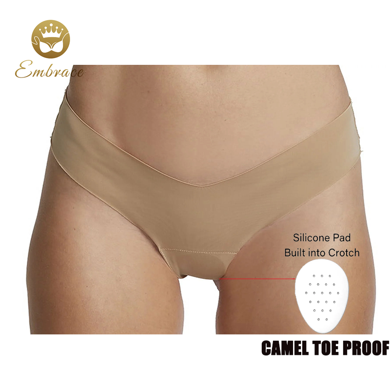 Embrace Sports and Fitness Underwear Women's Panties With Low Waist V Shape Seamless Camel Toe Cover Thong with Pad