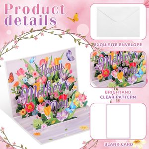 Carte de vœux pour la fête des mères, carte de vœux à thème floral et papillon pour la fête des mères, maman, grand-mère, épouse et femmes, avec enveloppe - Product Image 1