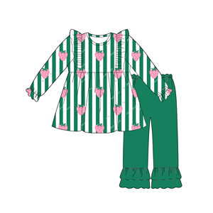 Completo Set <span class=keywords><strong>Abbigliamento</strong></span> Bambino/a: Top Popolare a Maniche Lunghe con Volant e Pantaloni Tinta Unita in Morbido Tessuto di Bambù – Collezione Primavera Autunno - Product Image 5
