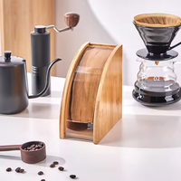 Support de rangement de filtre d'accessoires de café en bambou massif avec fenêtre anti-poussière en acrylique pour boîte à mouchoirs en forme d'éventail