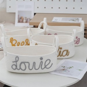 Cesta de almacenamiento de cuerda de algodón personalizable, <span class=keywords><strong>nombre</strong></span> personalizado perfecto, regalo para bebé, organizador de juguetes y pañales para recién nacidos - Product Image 3