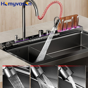 Évier de cuisine intelligent en acier inoxydable noir nano, double bac rectangulaire, avec <span class=keywords><strong>lave</strong></span>-<span class=keywords><strong>vaisselle</strong></span> intégré, très vendu - Product Image 2