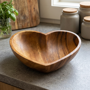 Bol de service vintage en bois d'acacia en forme de cœur, fait main, écologique, pour la maison et la décoration de fêtes - Product Image 1