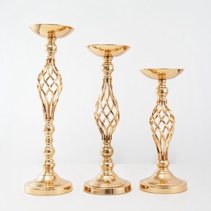 FS010 Gold Electroplated Metal Candle Holder <b>Centerpiece</b> Stand with Openwork Design for <b>Wedding</b> Party Table Event Decoration - Product Image 1