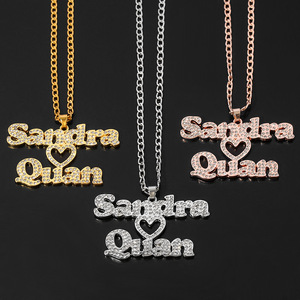 Chaîne en acier inoxydable plaqué or 18 carats Pendentif avec nom et lettre Collier Bijoux Cadeaux Nom empilé personnalisé Collier avec diamants - Product Image 6
